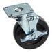 A Vulcan swivel caster with a black and silver metal wheel and metal plate.