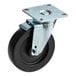 A black Vulcan swivel caster with black and silver wheels and a metal plate.