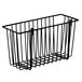 A black Metro storage basket for wire shelving.