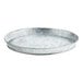 A Tablecraft 12" round galvanized steel platter with a patterned design on a white surface.