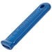 A blue plastic Vollrath pan handle sleeve with a hole in it.