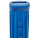A blue silicone handle sleeve with a button on it.