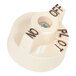 A white plastic Imperial gas valve knob with black text reading "off" and "on"