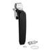 A black and chrome door handle with accompanying hardware pieces.