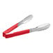 Vollrath stainless steel tongs with red Kool-Touch handles.