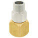 A brass T&S swivel nut with a silver nut.