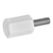 A white plastic thumbscrew with a metal screw.