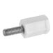 A white plastic thumbscrew with a metal screw.