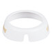 A white plastic salad dressing dispenser collar imprinted with beige lettering that reads '1000 Island.'