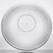 A clear circular bowl with ribbed lines.