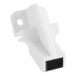 A white plastic door latch with a black rectangular magnet.