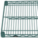 A green Metroseal wire shelf with two bars.