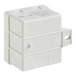 A white plastic box with black text and a white strap.