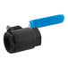 A black Pitco ball valve with a blue handle.