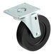 A black caster wheel with a metal mounting plate, without a brake.