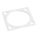 A white square heater gasket with a large central hole and four smaller corner holes.