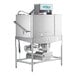 A commercial double rack low temperature dishwasher made of stainless steel with the Noble Warewashing logo on top.