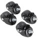 A set of 4 True black swivel stem casters with black rubber wheels.