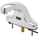 A silver Equip by T&S deck mounted bathroom faucet with a black cord.