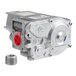 A silver metal Frymaster natural gas valve conversion kit with a red button.