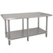 An Advance Tabco stainless steel work table with a stainless steel undershelf.