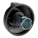 An American Range black plastic knob with a blue circular insert.