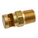 A close-up of a brass threaded Vulcan nozzle with a threaded nut.