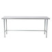 An Advance Tabco stainless steel work table with metal legs.