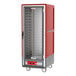 A red and silver Metro C5 heated holding cabinet with clear doors.