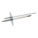 A white and silver metal rod with a white handle and a screw.