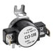 A black and white Metro RPC13-198 thermal cut-out switch with black metal parts and a white circle with black text.