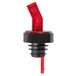 A close-up of a red Tablecraft liquor pourer with a black screen.