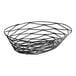 A Tablecraft black metal wire basket with handles.