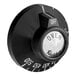 A Vulcan black oven thermostat knob with white text on a black dial.