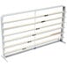 A gray metal Bulman paper cutter rack with wood slats.