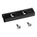 A black rectangular glide with three holes and two accompanying screws.