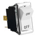 A close-up of a white Blodgett rocker switch with black rectangles.