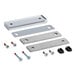 A set of metal Metro door handle parts.