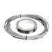 A roll of silver wire with a white background.