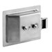 A stainless steel metal plate with two bolts.