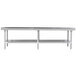 a long metal shelf with legs