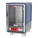 A blue Metro C5 heated holding cabinet with a clear glass door.