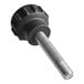A black and silver screw with a black plastic knob on the end.