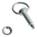 A metal ring fastener kit consisting of a pin with a circular pull ring and a star lock washer.