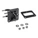 A black metal mounting plate with screws and nuts.