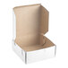 A white, square, open bakery box with a customizable exterior, measuring 6 inches by 6 inches by 2.5 inches.