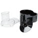 A black and white Waring food processor container with a clear lid and plunger.