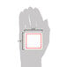 A hand holding a white square Ketchum Manufacturing deli tag with a red checkered border.