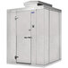 A white metal Norlake Kold Locker walk-in freezer with the door open.