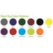 A chart of different stool top colors including black, green, grey, orange, purple, and red.